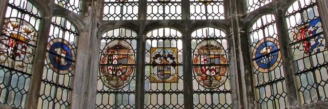 Oriel window in Hengrave Hall — Supplied lower-window crop · 900 × 300